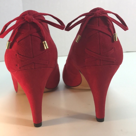 Coach & Four Red SuedeLike PointedToe Heels Sz 10 - Picture 4 of 8